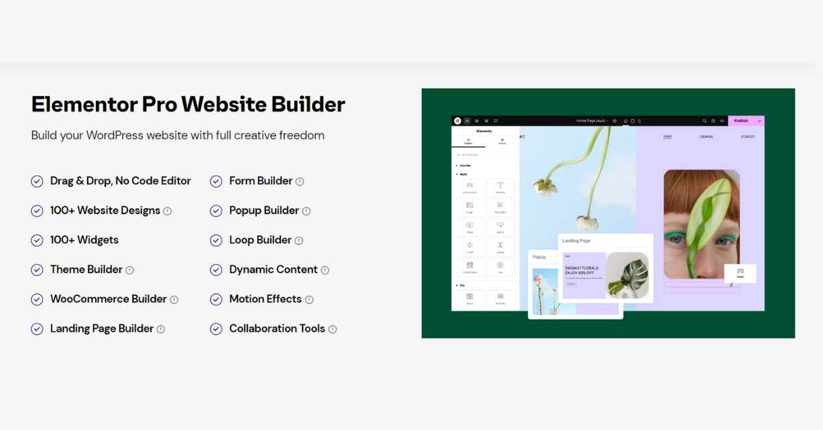 Elementor pro website builder features