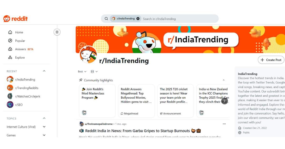 Reddit trending topics