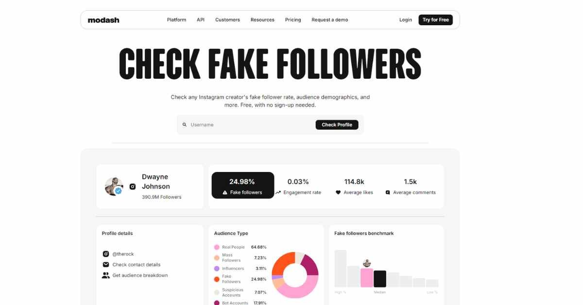 Modash fake followers checker