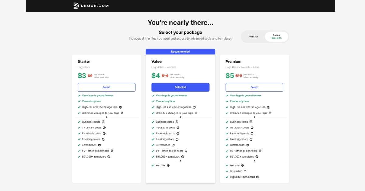 Design. Com pricing